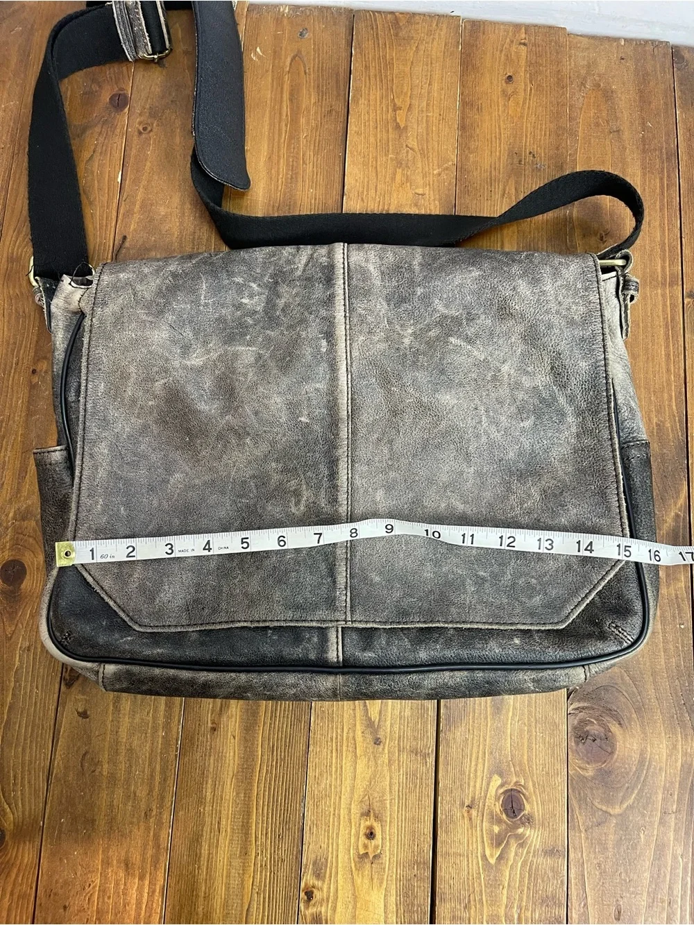 Pelle Studio black rivet distressed leather messenger bag